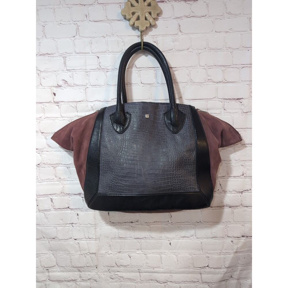 Pour la Victoire Maison Smooth & Croc Embossed Colorblock Leather Tote Handbag